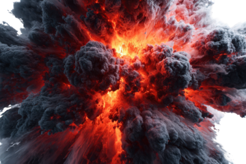 Explosive Energy Cloud of Volcanic Ash and Hot Magma Emerging Against a Dark Background With a Transparent Backdrop For Special Effects and Compositing Projects
