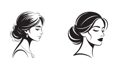 Elegant feminine profile holding a flower illustration