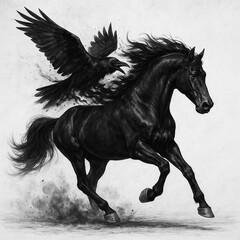 Stallion and Crow Pencil Drawing