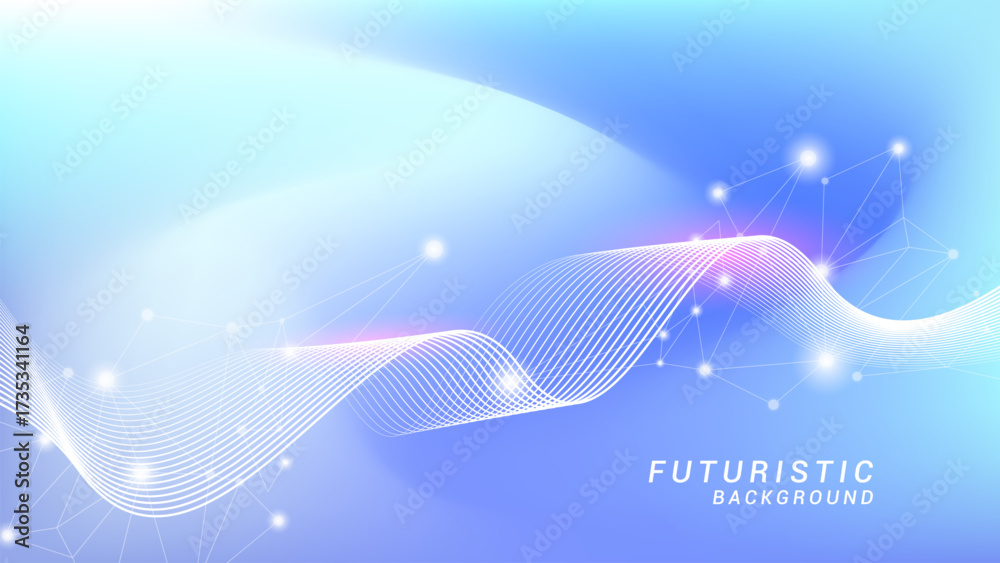Wall mural abstract background of future technology concept. gradient blue background with shining wave and ple
