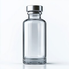Clear glass bottle with metallic cap on a plain white background, showcasing transparency and sleek modern design