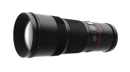 Camera lens isolated on transparent background, professional equipment for photography