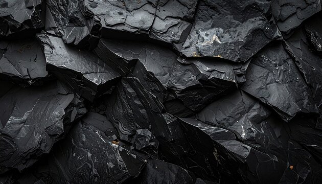 Detailed Macro of Black Basalt Columns Surface Texture in Direct Sunlight Striking Facets Creating High Contrast and Intricate Details Architecture