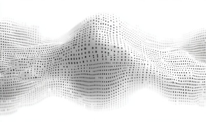 Abstract wave formed by binary code consisting of zeros and ones creating a flowing digital data landscape in black and white