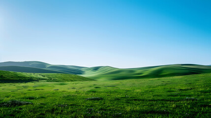 Obraz premium Green rolling hills under clear sky