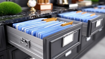 Organized drawer filled with neatly arranged paper files showcasing efficient office space management in a modern workspace environment