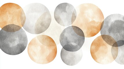 Abstract watercolor circles in shades of orange and gray