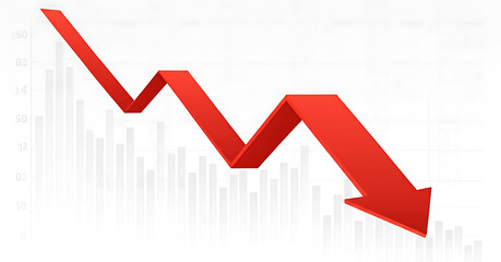 Dramatic red arrow plunging downward signals market crash or investment loss, perfect for finance reports or economic analysis, illustrating downturns and crisis