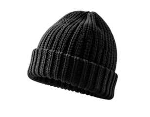 Classic Ribbed Knit Black Cuffed Beanie Mockup Design