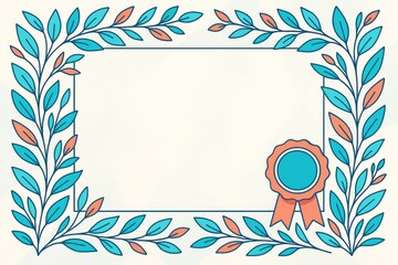 Certificate mockup with colorful laurel border and ribbon badge on light background for award or achievement presentation layout concept. Ai generative