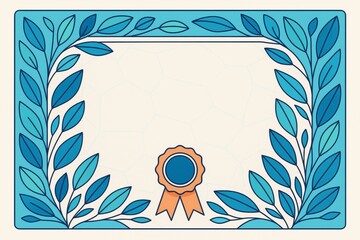 Certificate template with blue leafy border and ribbon emblem on light background, ideal for award, recognition, or achievement design projects. Ai generative