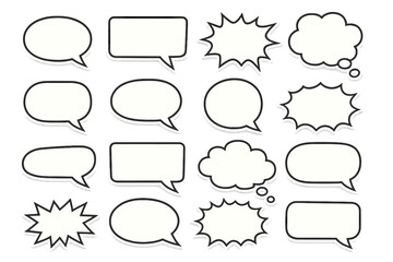 Fototapeta premium Big set of retro speech bubbles and empty comic thought balloons. Vector sticker pack for chat, dialogue, and messages. Pop art style quote and exclamation box collection.