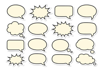 Fototapeta premium Big set of retro comic speech bubbles. Empty sticker style vector illustration for dialog and communication. Includes thought bubbles, chat boxes, and explosion shapes.