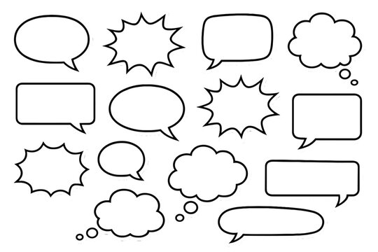 Big set of speech bubbles and thought bubbles. Retro empty comic bubbles and sticker style vector illustration. Pop art style dialogue and chat box collection for communication.