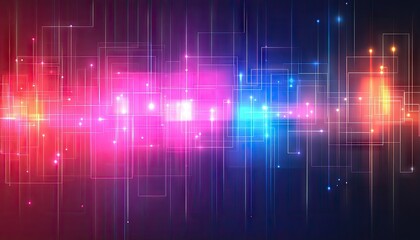 Abstract digital art with glowing lines and rectangles in vibrant colors