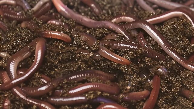 Group of earthworms The natural process of decomposition of organic matter and the life of animals in the soil. worms footage 