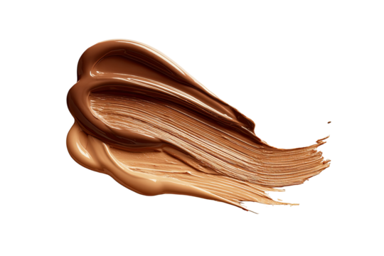 Swirling, light beige makeup foundation smudge on transparent background