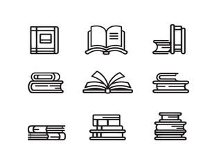 Elegant Book Icon Set Minimal Line Art Vector