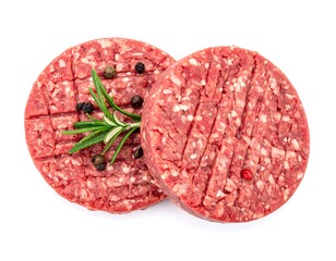 Two Raw Beef Burger Patties with Herbs.