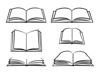 Professional Open Book Cover Symbol Outline Vector Illustration