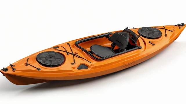 orange tandem sit-on-top kayak with two seats, deck hatches and bungee storage nets.