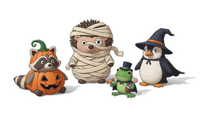 Spooky Halloween Characters: Adorable Halloween characters gathered, each dressed up in their Halloween costume and creating a festive atmosphere.