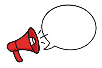 Red megaphone vector with blank speech bubble for your message. Loudspeaker symbol for announcement, marketing, advertising, and promotion. Communication and alert icon design.