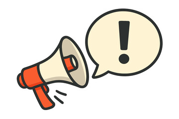 Megaphone shouting an important message. Loudspeaker with exclamation mark in a speech bubble. Concept for business, marketing, advertising, alert, and breaking news announcement.