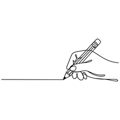 Hand drawing a straight line with a pencil on a white background