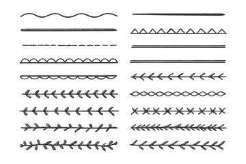 Set of hand-drawn vector line borders, ornate doodle dividers, underline strokes, geometric vintage style decorative lines, sketch design, artistic page embellishments, vector collection