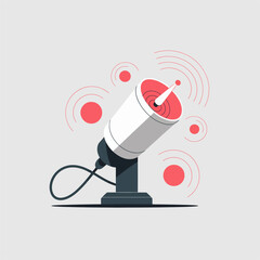 futuristic microphone transmitter, broadcasting digital signal waves, technology podcast concept, sci fi device icon, modern gadget vector