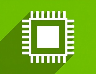 White circuit chip icon on a bright green background