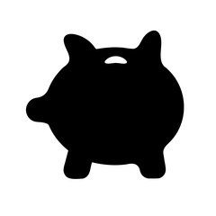 A black piggy bank silhouette on white background, representing financial savings