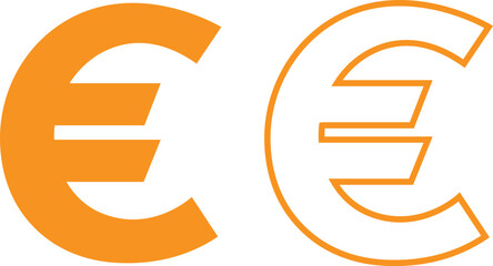 Euro currency symbols yellow flat and outline icons set. Money finance payment coins vectors illustration. Wealth and banking cash economy euro signs graphic for currency exchange business designs.