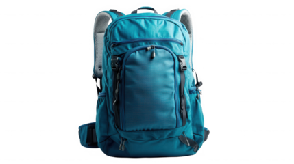 Teal hiking backpack isolated on transparent background for outdoor activities