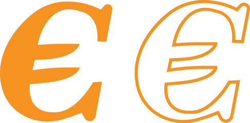 Euro currency symbols yellow flat and outline icons set. Money finance payment coins vectors illustration. Wealth and banking cash economy euro signs graphic for currency exchange business designs.