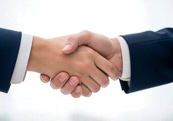 Obraz premium Close-up of business professionals sealing a deal with a firm handshake on a clean background showing commitment and