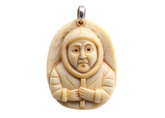 Inuit ivory carving pendant isolated on white background