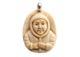 Inuit ivory carving pendant isolated on white background