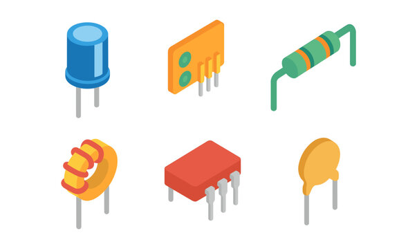 Collection of isometric electronic components with a modern design