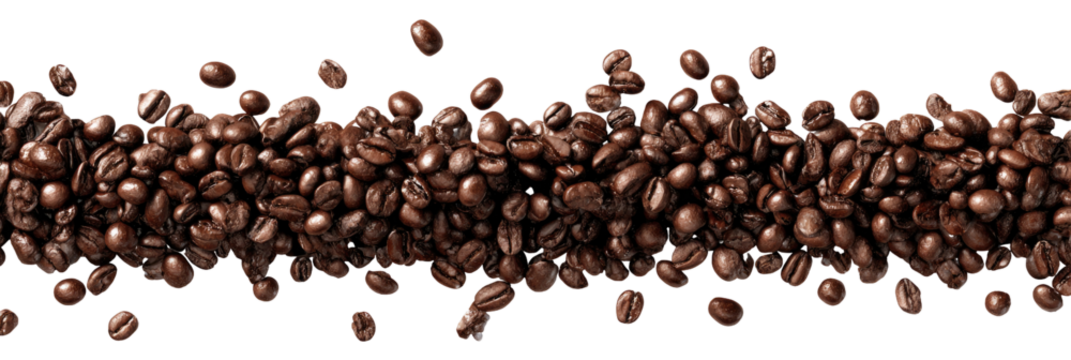 Coffee beans in a flowing, dynamic display against a black background