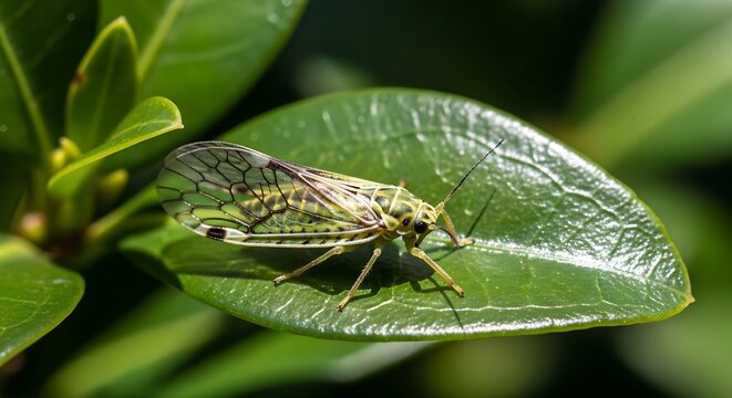 Close-up of a Boxwood Psyllid on a Leaf.
