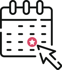 Upcoming Event Calendar Icon with Star Reminder and Arrow Pointer