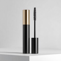 Obraz premium Black Mascara Tube With Gold Cap And Wand cosmetics