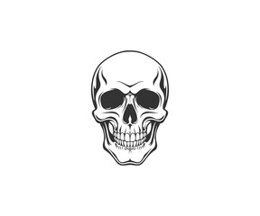 A black skull silhouette in white background
