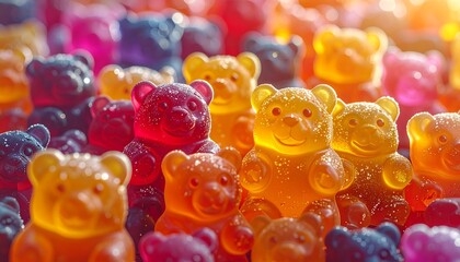 Close-up of many colorful gummy bears