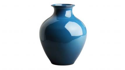 Elegant dark blue ceramic vase isolated on transparent background, decoration