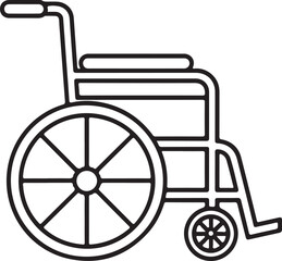 Simple line art icon of a wheelchair for mobility assistance and accessibility