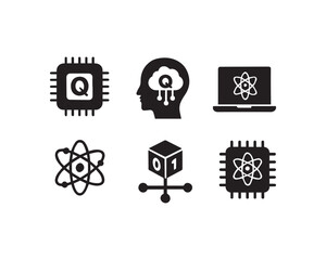 Quantum computing silhouette icon vector design illustration set
