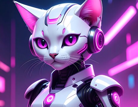 Futuristic robot cat portrait